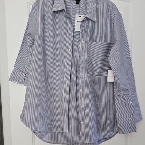 Chinese Laundry Blue And Whiye Pin Striped Oversized Button Down Shirt